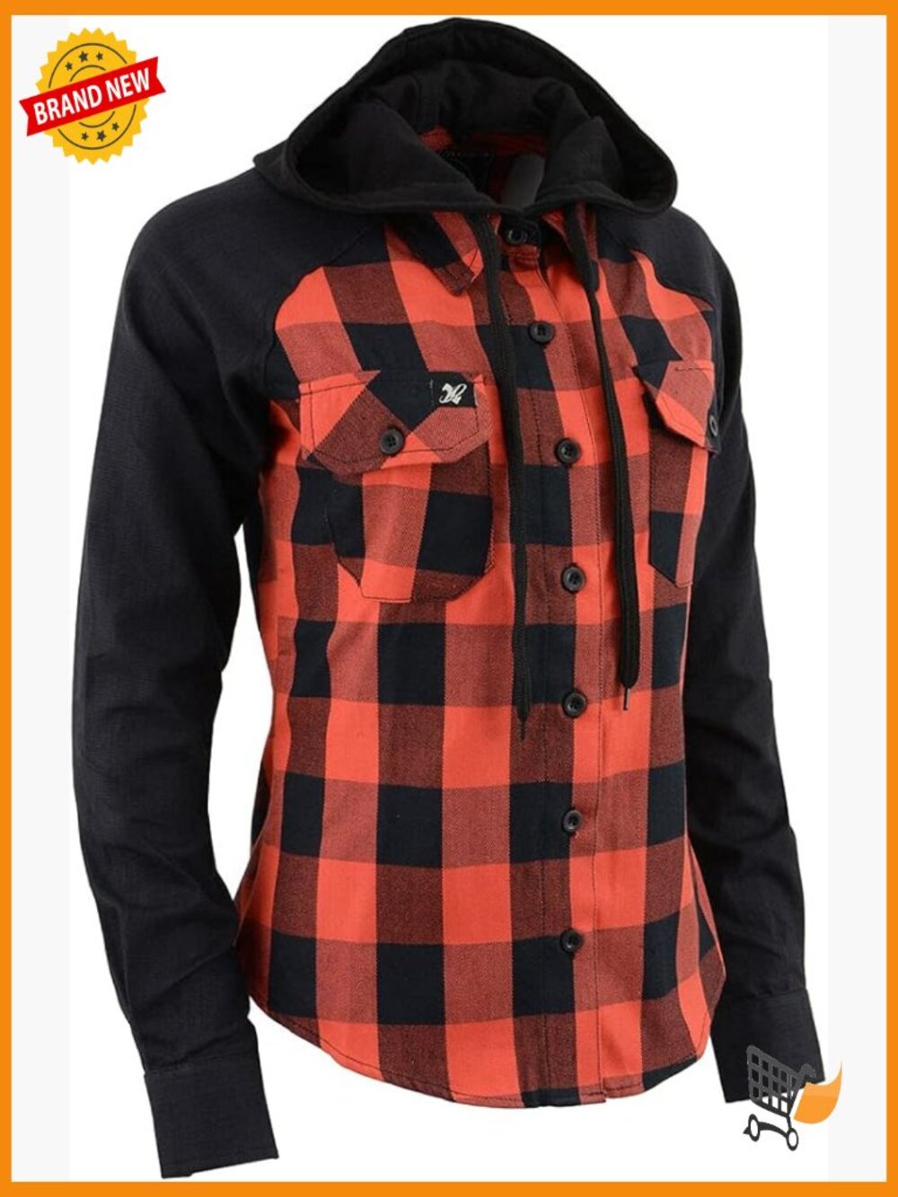 Cotton Flannel Long Sleeve Button Down Shirt with Hoodie, Checkered Pattern